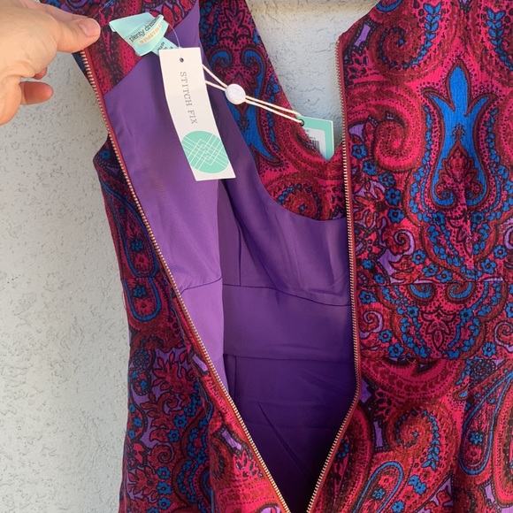 Plenty Dresses by Tracy Reese magenta blue paisley v neck/back cap sleeves - Picture 7 of 13